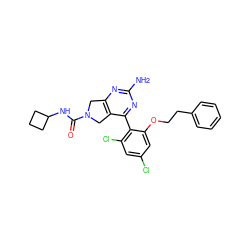 Nc1nc2c(c(-c3c(Cl)cc(Cl)cc3OCCc3ccccc3)n1)CN(C(=O)NC1CCC1)C2 ZINC000071318735