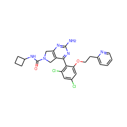 Nc1nc2c(c(-c3c(Cl)cc(Cl)cc3OCCc3ccccn3)n1)CN(C(=O)NC1CCC1)C2 ZINC000071297049