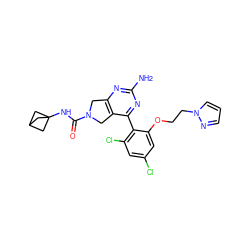 Nc1nc2c(c(-c3c(Cl)cc(Cl)cc3OCCn3cccn3)n1)CN(C(=O)NC13CC(C1)C3)C2 ZINC000043197654