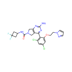 Nc1nc2c(c(-c3c(Cl)cc(Cl)cc3OCCn3cccn3)n1)CN(C(=O)NC1CC(F)(F)C1)C2 ZINC000071316124