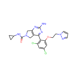 Nc1nc2c(c(-c3c(Cl)cc(Cl)cc3OCCn3cccn3)n1)CN(C(=O)NC1CC1)C2 ZINC000071329342