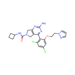 Nc1nc2c(c(-c3c(Cl)cc(Cl)cc3OCCn3cccn3)n1)CN(C(=O)NC1CCC1)C2 ZINC000043197652