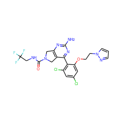 Nc1nc2c(c(-c3c(Cl)cc(Cl)cc3OCCn3cccn3)n1)CN(C(=O)NCC(F)(F)F)C2 ZINC000071329712