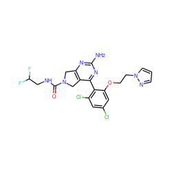 Nc1nc2c(c(-c3c(Cl)cc(Cl)cc3OCCn3cccn3)n1)CN(C(=O)NCC(F)F)C2 ZINC000071318650