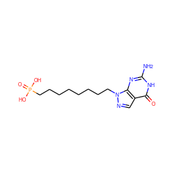 Nc1nc2c(cnn2CCCCCCCCP(=O)(O)O)c(=O)[nH]1 ZINC000013604175