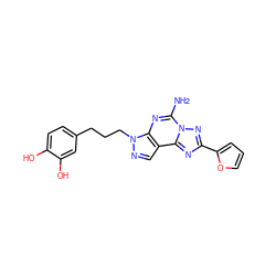 Nc1nc2c(cnn2CCCc2ccc(O)c(O)c2)c2nc(-c3ccco3)nn12 ZINC000013554858