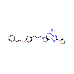 Nc1nc2c(cnn2CCCc2ccc(O/C=C/c3ccccc3)cc2)c2nc(-c3ccco3)nn12 ZINC000064548964