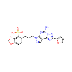 Nc1nc2c(cnn2CCCc2ccc3c(c2S(=O)(=O)O)OCO3)c2nc(-c3ccco3)nn12 ZINC000045299836