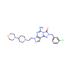 Nc1nc2c(cnn2CCN2CCC(N3CCOCC3)CC2)c2nn(Cc3cccc(Cl)c3)c(=O)n12 ZINC000071296897