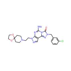 Nc1nc2c(cnn2CCN2CCC3(CC2)OCCO3)c2nn(Cc3cccc(Cl)c3)c(=O)n12 ZINC000071318949