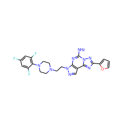 Nc1nc2c(cnn2CCN2CCN(c3c(F)cc(F)cc3F)CC2)c2nc(-c3ccco3)nn12 ZINC000052996728