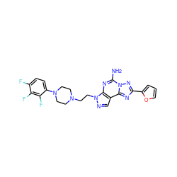 Nc1nc2c(cnn2CCN2CCN(c3ccc(F)c(F)c3F)CC2)c2nc(-c3ccco3)nn12 ZINC000028891807