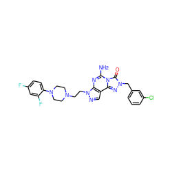 Nc1nc2c(cnn2CCN2CCN(c3ccc(F)cc3F)CC2)c2nn(Cc3cccc(Cl)c3)c(=O)n12 ZINC000071317820