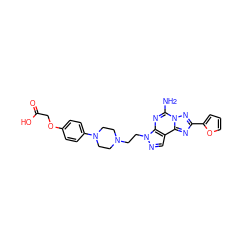 Nc1nc2c(cnn2CCN2CCN(c3ccc(OCC(=O)O)cc3)CC2)c2nc(-c3ccco3)nn12 ZINC000095582929