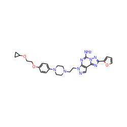 Nc1nc2c(cnn2CCN2CCN(c3ccc(OCCOC4CC4)cc3)CC2)c2nc(-c3ccco3)nn12 ZINC000028891960