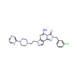 Nc1nc2c(cnn2CCN2CCN(c3cnccn3)CC2)c2nn(Cc3cccc(Cl)c3)c(=O)n12 ZINC000071316718