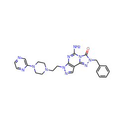 Nc1nc2c(cnn2CCN2CCN(c3cnccn3)CC2)c2nn(Cc3ccccc3)c(=O)n12 ZINC000071316286