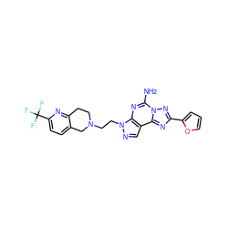 Nc1nc2c(cnn2CCN2CCc3nc(C(F)(F)F)ccc3C2)c2nc(-c3ccco3)nn12 ZINC000034377231