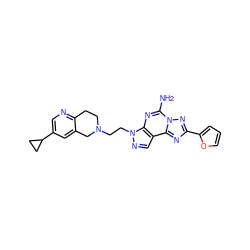 Nc1nc2c(cnn2CCN2CCc3ncc(C4CC4)cc3C2)c2nc(-c3ccco3)nn12 ZINC000038460716