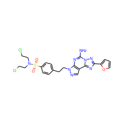 Nc1nc2c(cnn2CCc2ccc(S(=O)(=O)N(CCCl)CCCl)cc2)c2nc(-c3ccco3)nn12 ZINC000028254396