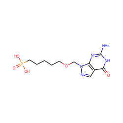 Nc1nc2c(cnn2COCCCCCP(=O)(O)O)c(=O)[nH]1 ZINC000013604177