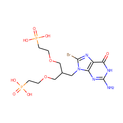 Nc1nc2c(nc(Br)n2CC(COCCP(=O)(O)O)COCCP(=O)(O)O)c(=O)[nH]1 ZINC001772623499