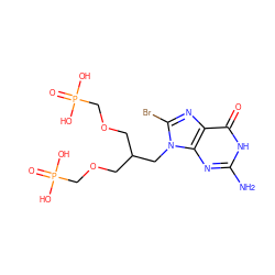 Nc1nc2c(nc(Br)n2CC(COCP(=O)(O)O)COCP(=O)(O)O)c(=O)[nH]1 ZINC001772577061