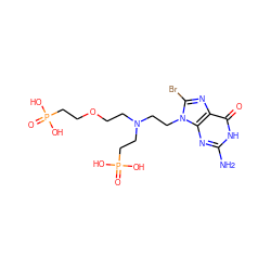 Nc1nc2c(nc(Br)n2CCN(CCOCCP(=O)(O)O)CCP(=O)(O)O)c(=O)[nH]1 ZINC000221703065