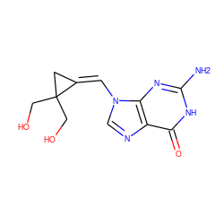 Nc1nc2c(ncn2/C=C2/CC2(CO)CO)c(=O)[nH]1 ZINC000027651900