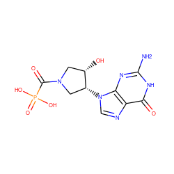 Nc1nc2c(ncn2[C@@H]2CN(C(=O)P(=O)(O)O)C[C@@H]2O)c(=O)[nH]1 ZINC000084596989