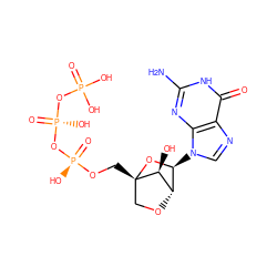 Nc1nc2c(ncn2[C@@H]2O[C@@]3(CO[P@](=O)(O)O[P@](=O)(O)OP(=O)(O)O)CO[C@@H]2[C@@H]3O)c(=O)[nH]1 ZINC000147221601