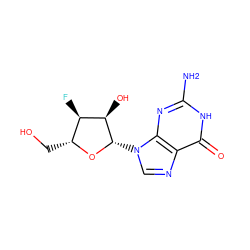 Nc1nc2c(ncn2[C@@H]2O[C@H](CO)[C@@H](F)[C@H]2O)c(=O)[nH]1 ZINC000006585355