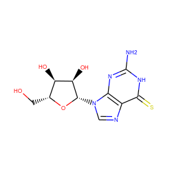 Nc1nc2c(ncn2[C@@H]2O[C@H](CO)[C@@H](O)[C@H]2O)c(=S)[nH]1 ZINC000013514886