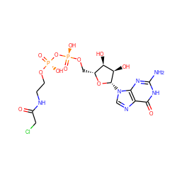 Nc1nc2c(ncn2[C@@H]2O[C@H](CO[P@@](=O)(O)O[P@@](=O)(O)OCCNC(=O)CCl)[C@@H](O)[C@H]2O)c(=O)[nH]1 ZINC000220889617