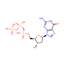 Nc1nc2c(ncn2[C@H]2C[C@H](O)[C@@H](CO[P@](=O)(O)C[P@@](=O)(O)OP(=O)(O)O)O2)c(=O)[nH]1 ZINC000040953629