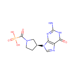 Nc1nc2c(ncn2[C@H]2CCN(C(=O)P(=O)(O)O)C2)c(=O)[nH]1 ZINC000084587165