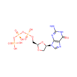 Nc1nc2c(ncn2[C@H]2CO[C@@H](CO[P@](=O)(O)O[P@](=O)(O)OP(=O)(O)O)O2)c(=O)[nH]1 ZINC000013972167