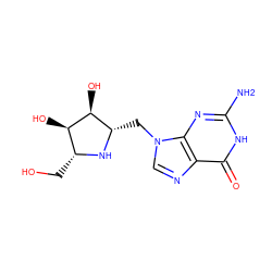 Nc1nc2c(ncn2C[C@@H]2N[C@H](CO)[C@@H](O)[C@H]2O)c(=O)[nH]1 ZINC000653830212