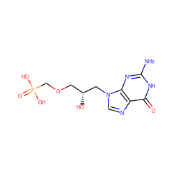 Nc1nc2c(ncn2C[C@H](O)COCP(=O)(O)O)c(=O)[nH]1 ZINC000073219948