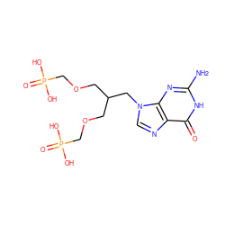 Nc1nc2c(ncn2CC(COCP(=O)(O)O)COCP(=O)(O)O)c(=O)[nH]1 ZINC000095582145