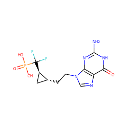 Nc1nc2c(ncn2CC[C@@H]2C[C@H]2C(F)(F)P(=O)(O)O)c(=O)[nH]1 ZINC000026719629