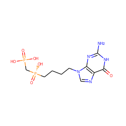 Nc1nc2c(ncn2CCCC[P@](=O)(O)CP(=O)(O)O)c(=O)[nH]1 ZINC000001533469