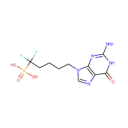 Nc1nc2c(ncn2CCCCC(F)(F)P(=O)(O)O)c(=O)[nH]1 ZINC000003799963