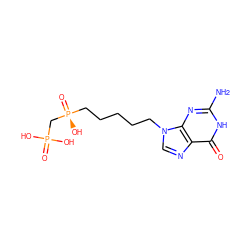 Nc1nc2c(ncn2CCCCC[P@](=O)(O)CP(=O)(O)O)c(=O)[nH]1 ZINC000001533468