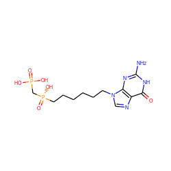 Nc1nc2c(ncn2CCCCCC[P@](=O)(O)CP(=O)(O)O)c(=O)[nH]1 ZINC000001533470