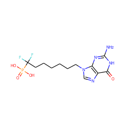 Nc1nc2c(ncn2CCCCCCC(F)(F)P(=O)(O)O)c(=O)[nH]1 ZINC000003799954