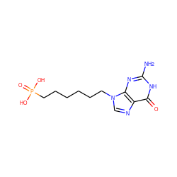 Nc1nc2c(ncn2CCCCCCP(=O)(O)O)c(=O)[nH]1 ZINC000082150634