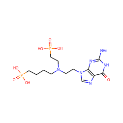 Nc1nc2c(ncn2CCN(CCCCP(=O)(O)O)CCP(=O)(O)O)c(=O)[nH]1 ZINC000299858952