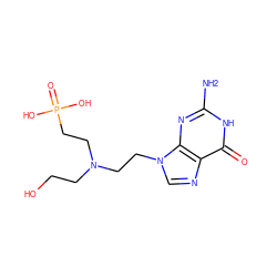 Nc1nc2c(ncn2CCN(CCO)CCP(=O)(O)O)c(=O)[nH]1 ZINC000095578312