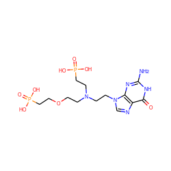 Nc1nc2c(ncn2CCN(CCOCCP(=O)(O)O)CCP(=O)(O)O)c(=O)[nH]1 ZINC000221703148